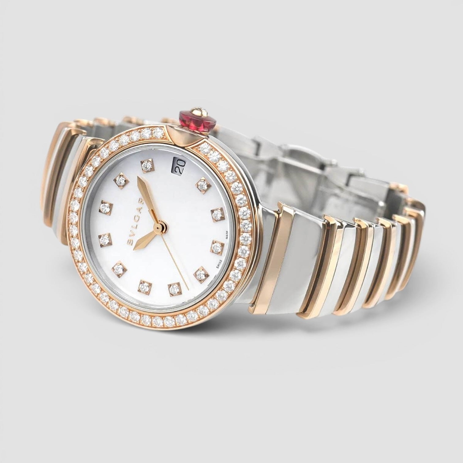 Lucea 33mm Rose Gold & Stainless Steel Diamond Mother of Pearl Dial