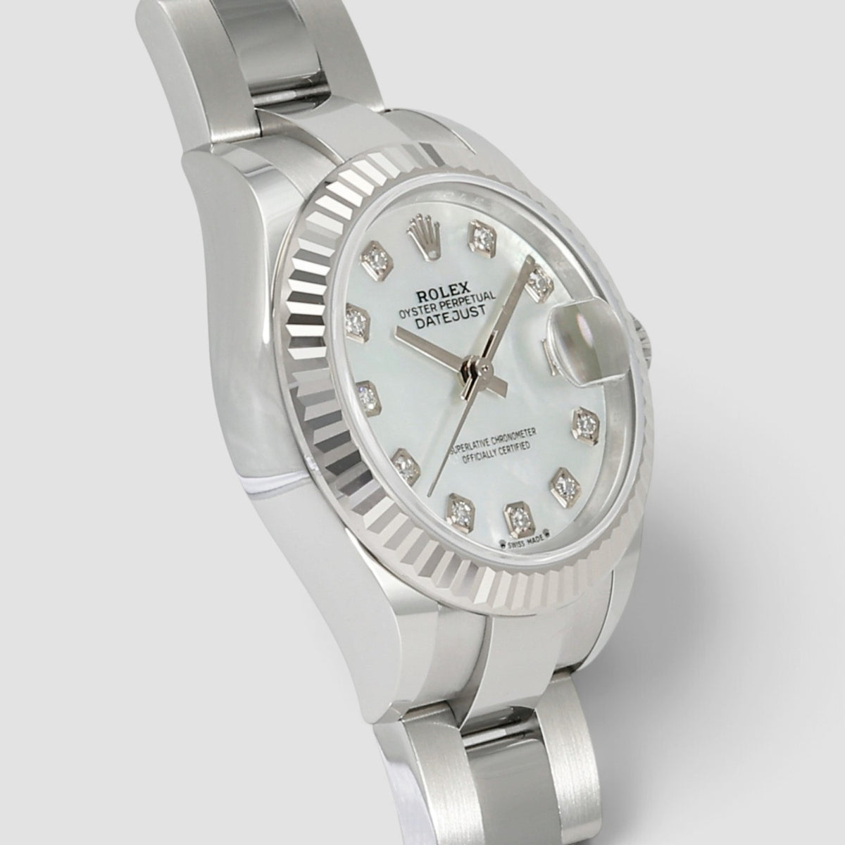 Lady-Datejust 28 White Mother-of-Pearl Diamond Dial