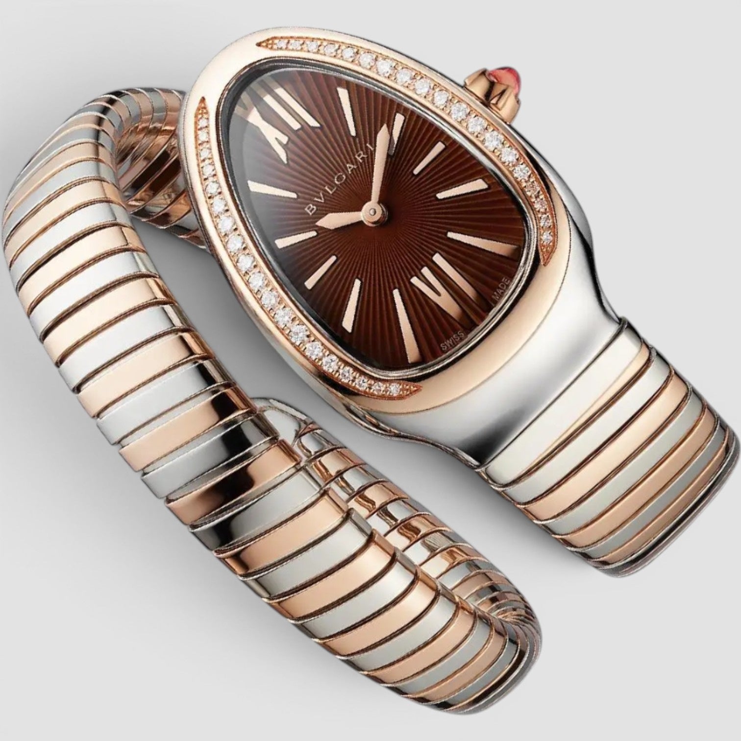 Brown Dial Diamond Bezel Serpenti Tubogas Quartz