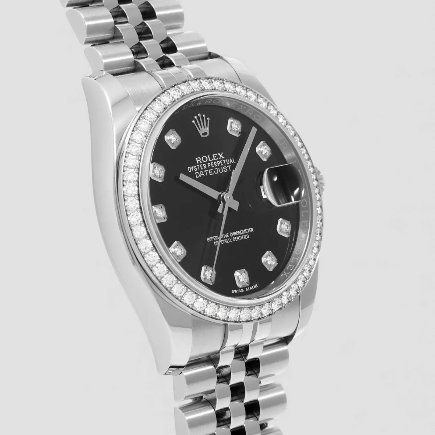 Datejust Black Dial Diamond Steel Mens Watch