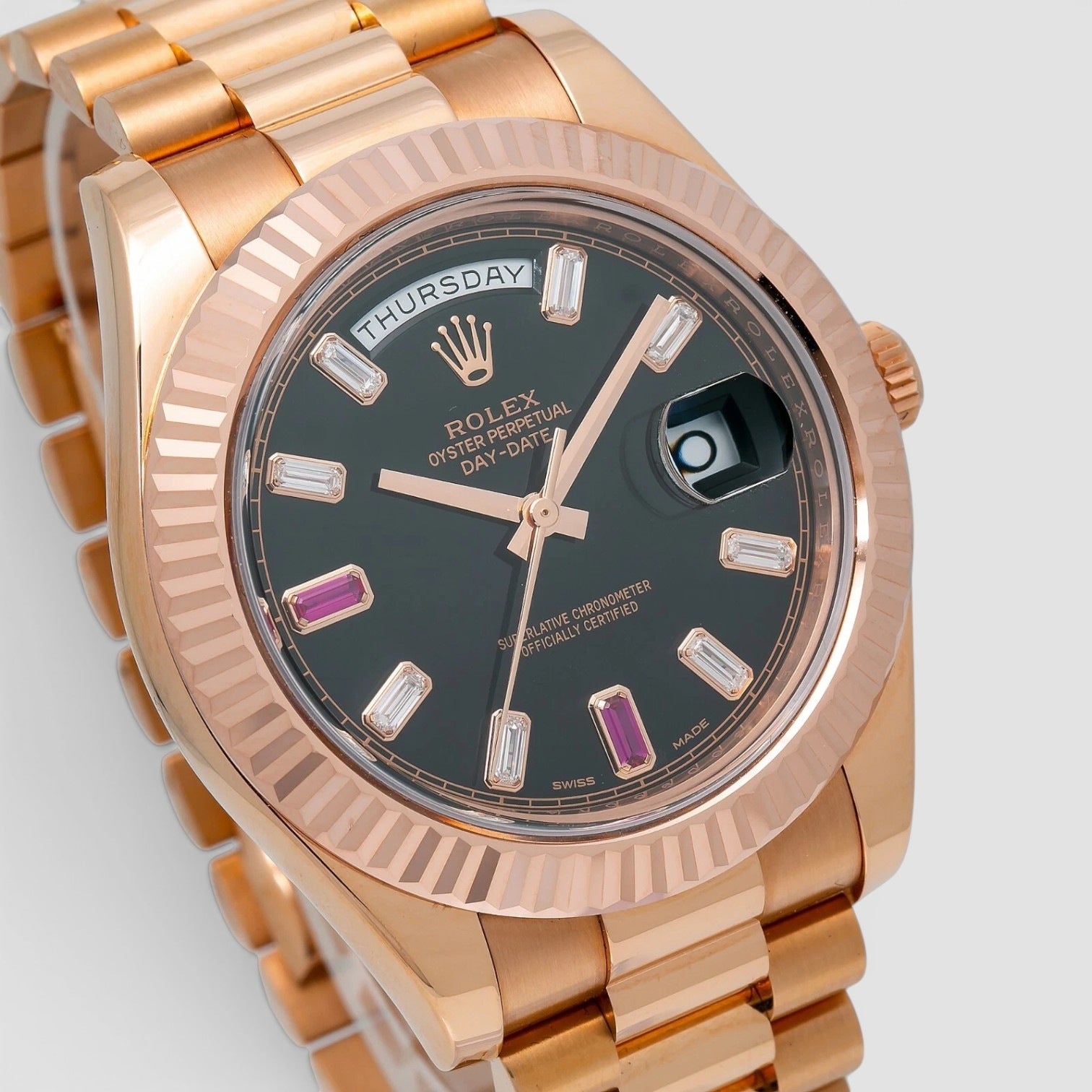 Day-Date II 41mm 18K Everose Gold Black Diamond Ruby Dial