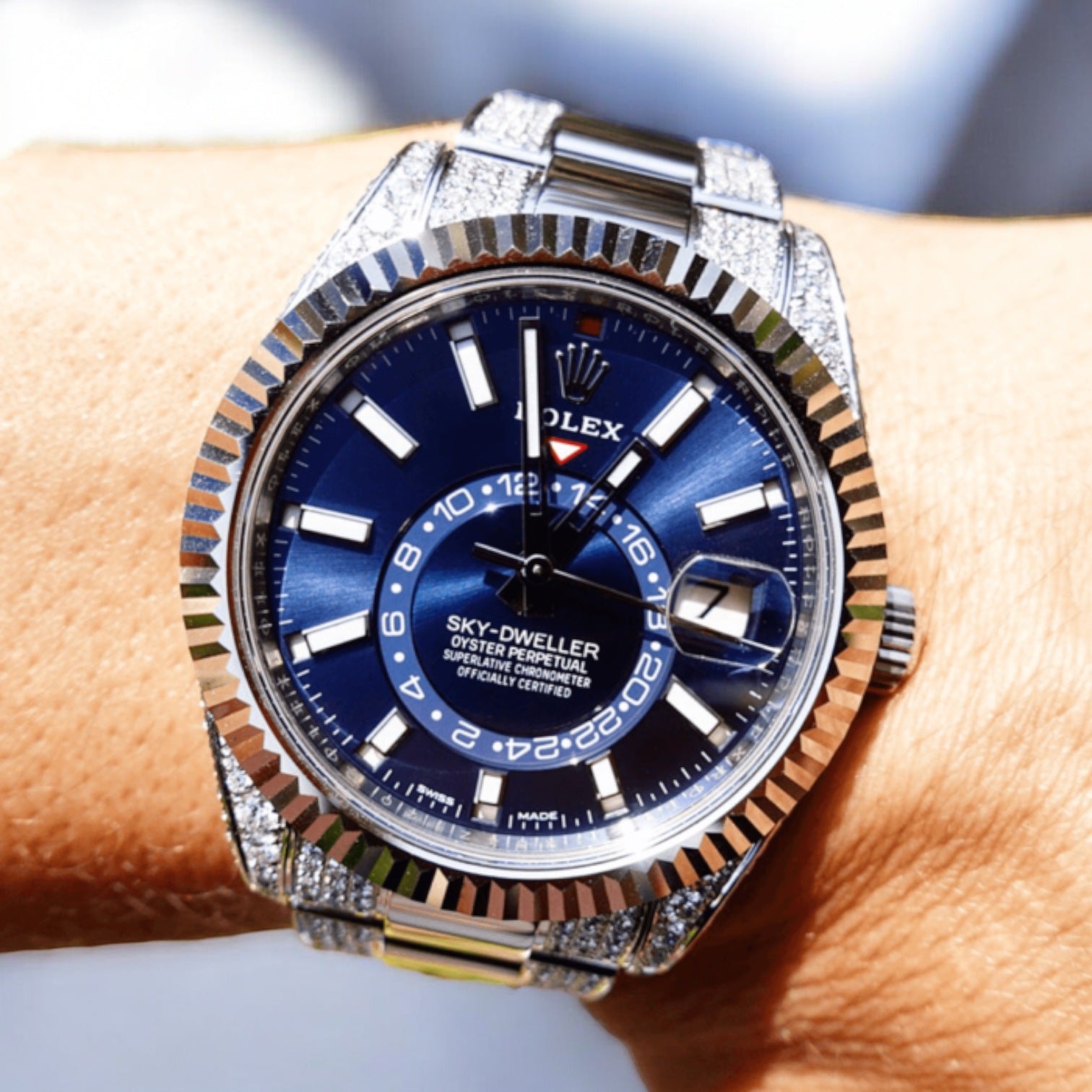 Sky-Dweller – Oyster – Blue Dial – Custom Diamond-Set - Iced out