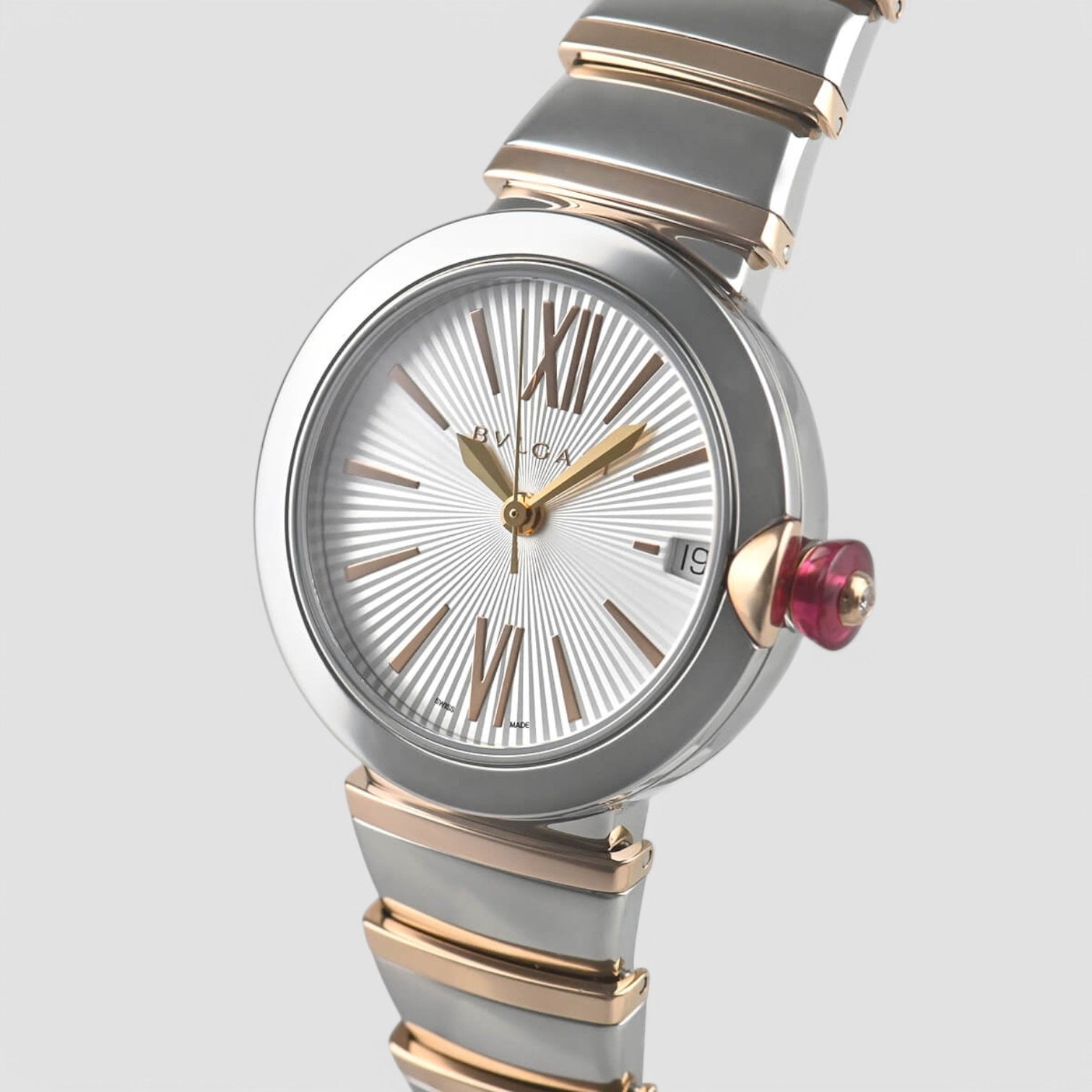Lvcea Automatic Silver Opaline Dial 18kt Pink Gold and Steel Ladies Watch