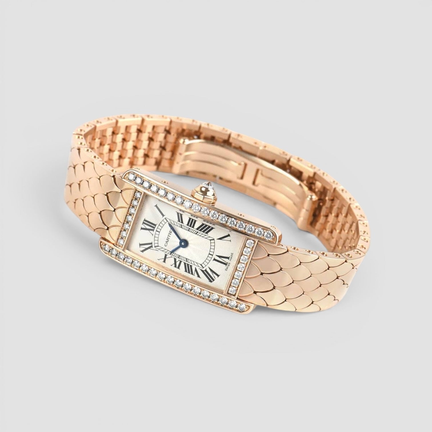 Tank Américaine Small 18K Rose Gold Diamond Bezel