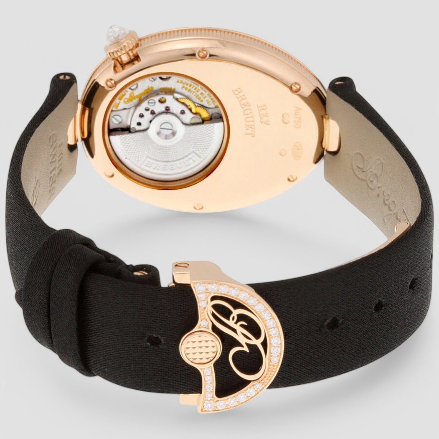Reine de Naples Mother of Pearl Dial 18kt Rose Gold Black Satin Ladies Watch