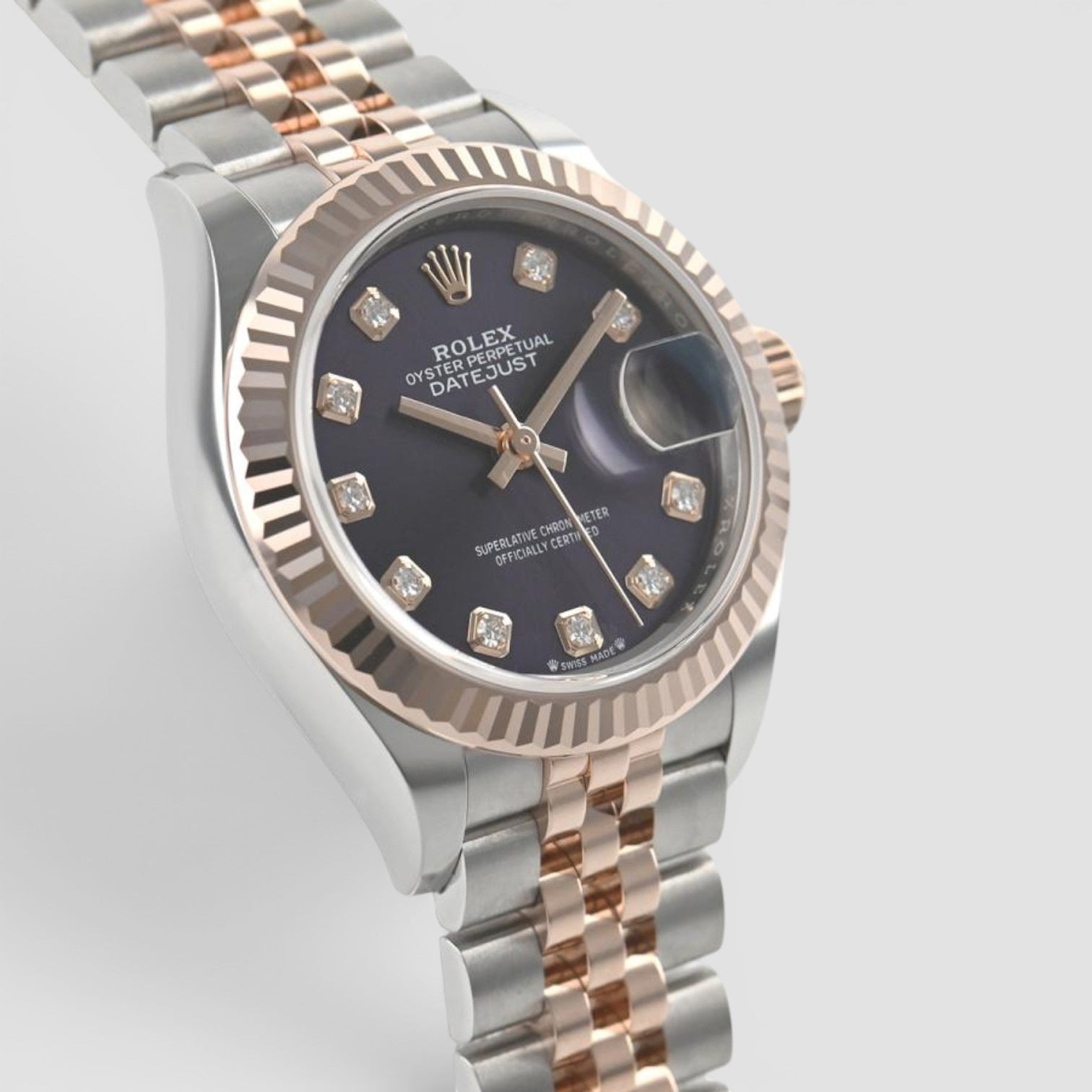 Lady-Datejust 28mm Steel & Everose Gold Aubergine Diamond Dial