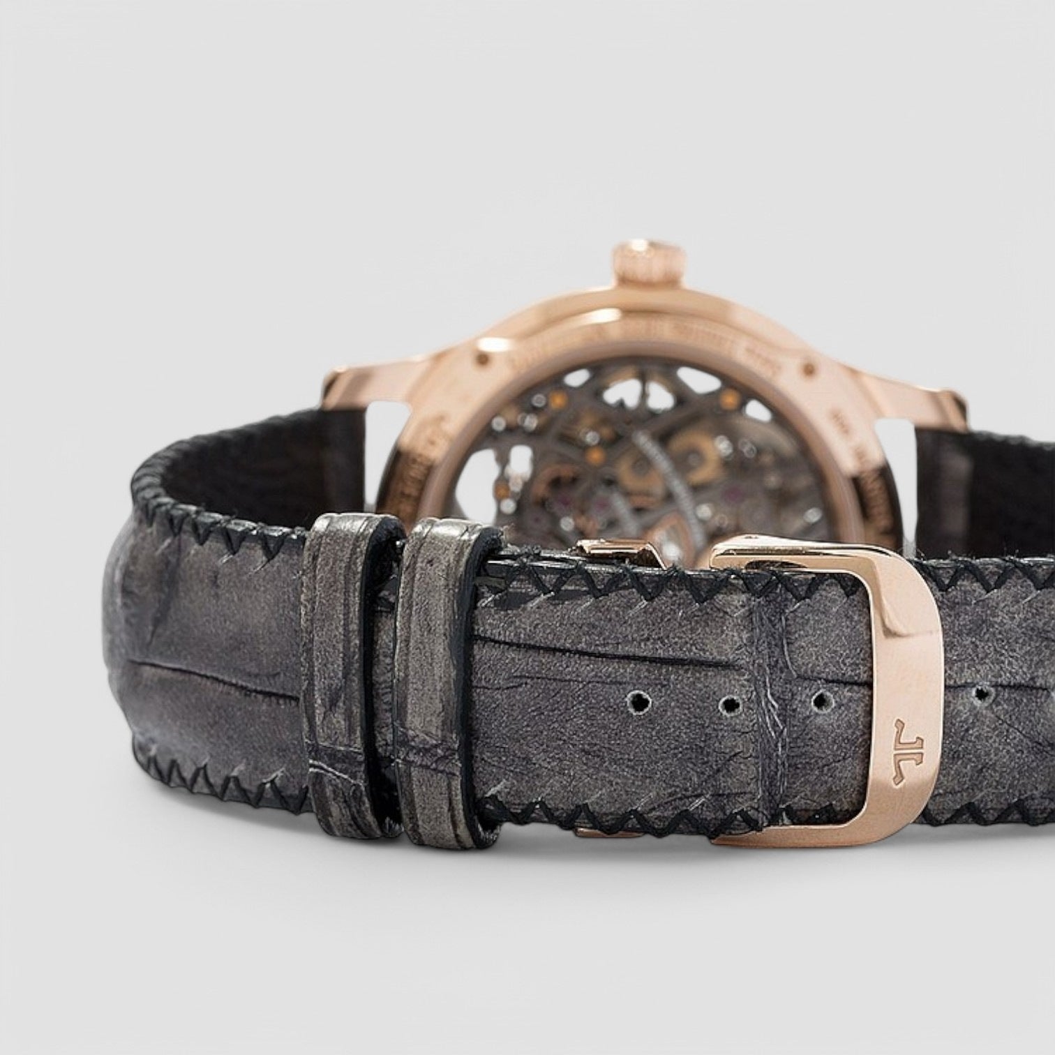 Master Control Eight Days Skeleton Dial 18kt Rose Gold Brown Leather Men's Watch