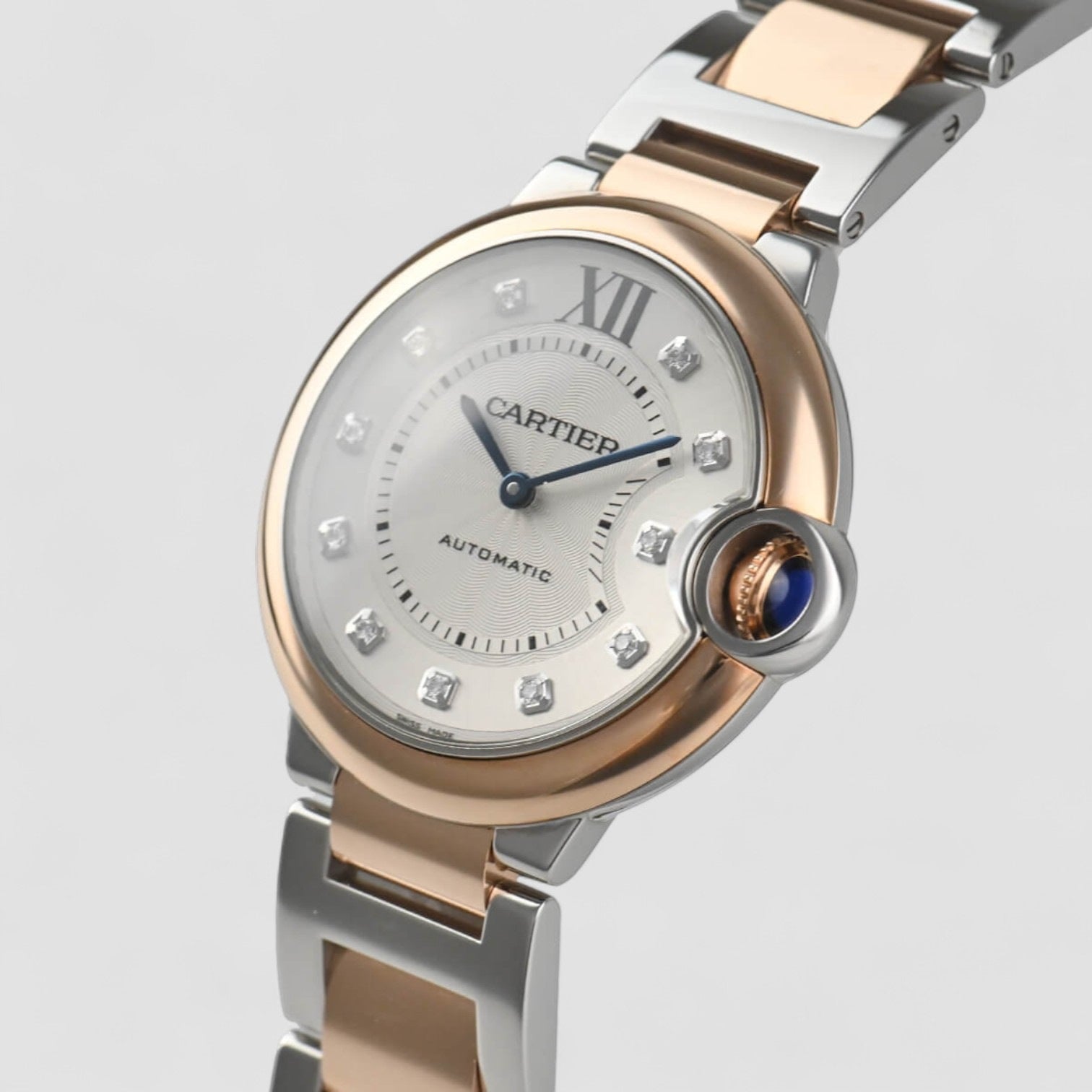 Ballon Bleu Automatic Diamond Dial Ladies Steel and 18kt Rose Gold Watch