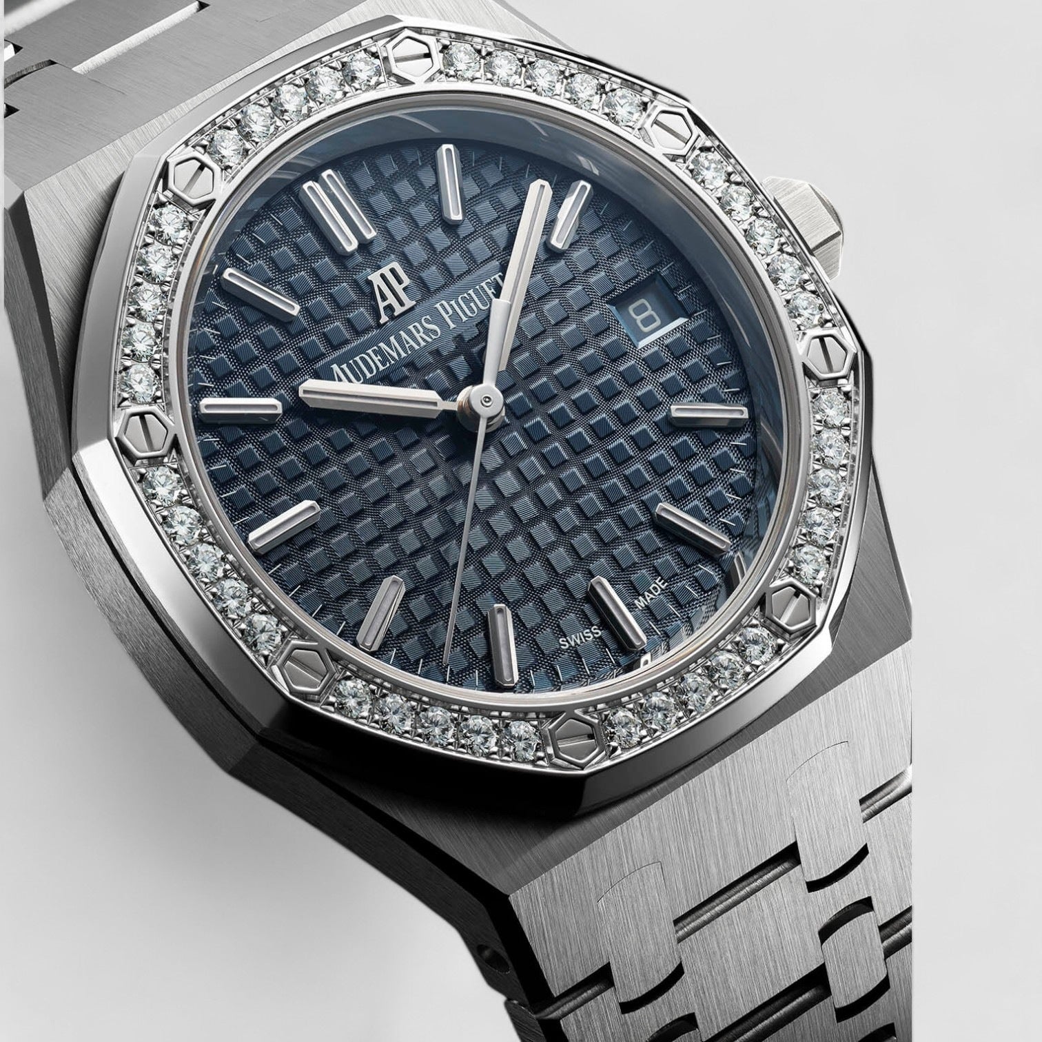 Royal Oak 34mm Stainless Steel Blue Dial Diamond Bezel