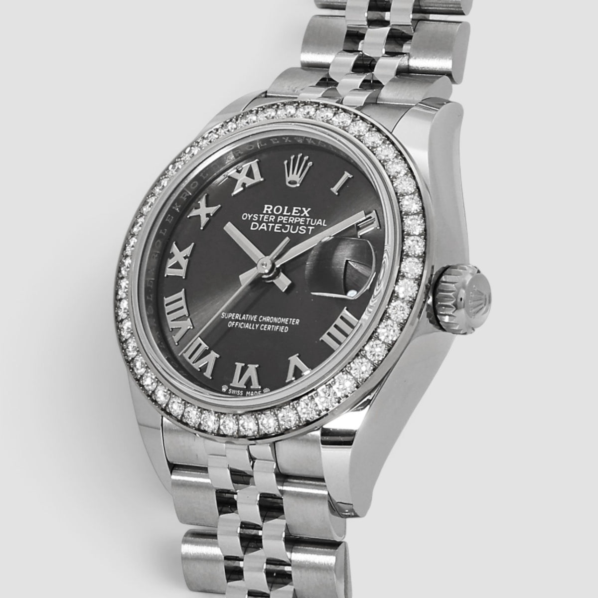 Lady-Datejust 28 Grey Roman Diamond Dial