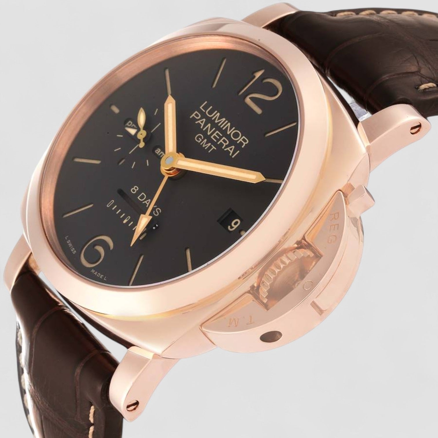 Panerai Luminor 1950 8 Days GMT Rose Gold Mens Watch