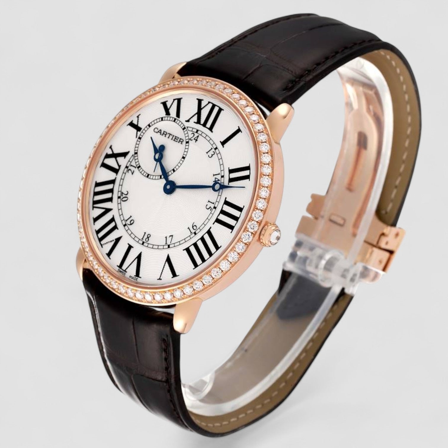 Ronde Louis Rose Gold Diamond Bezel Mens Watch