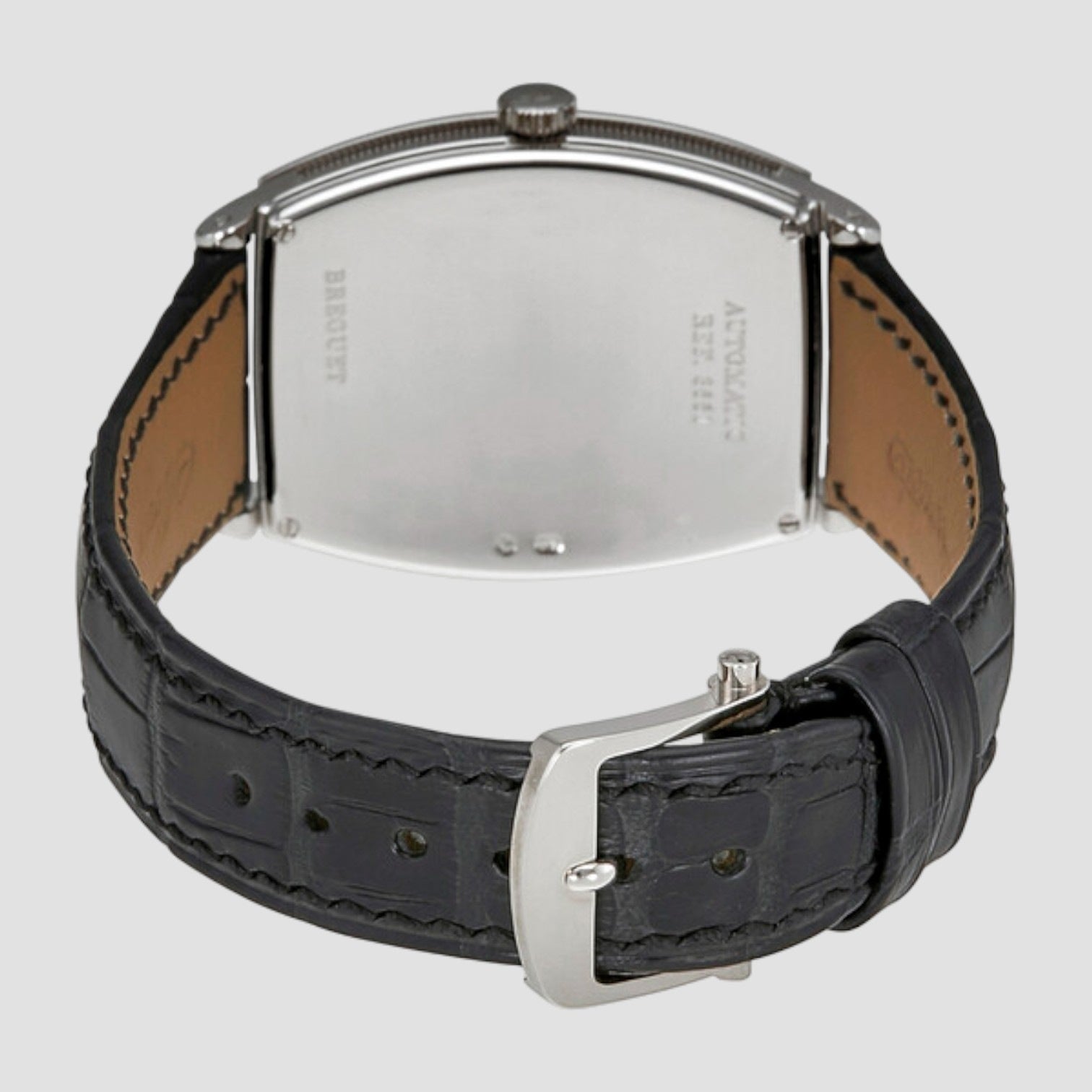 Heritage Silver Dial 18kt White Gold Diamond Black Leather Ladies Watch