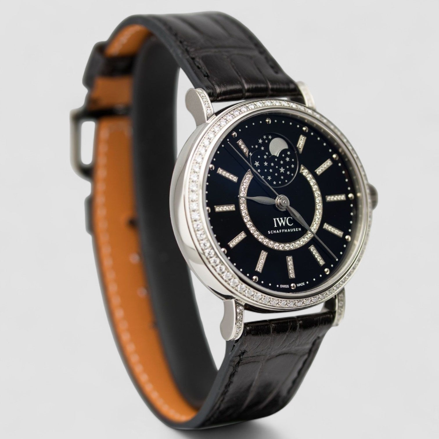 Portofino 18kt White Gold Black Dial Diamond Automatic