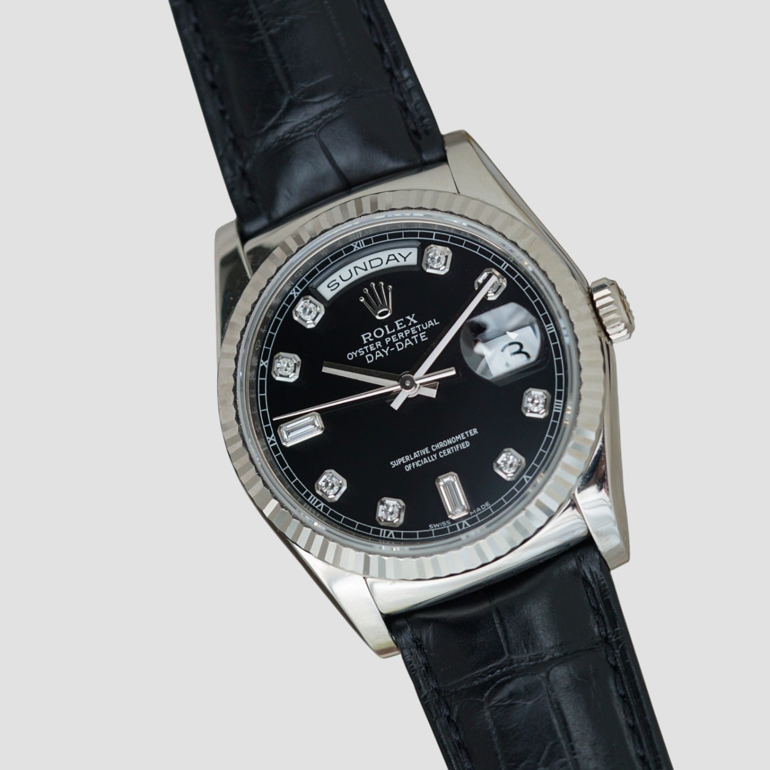 Day Date Black Diamond Dial 18k White Gold