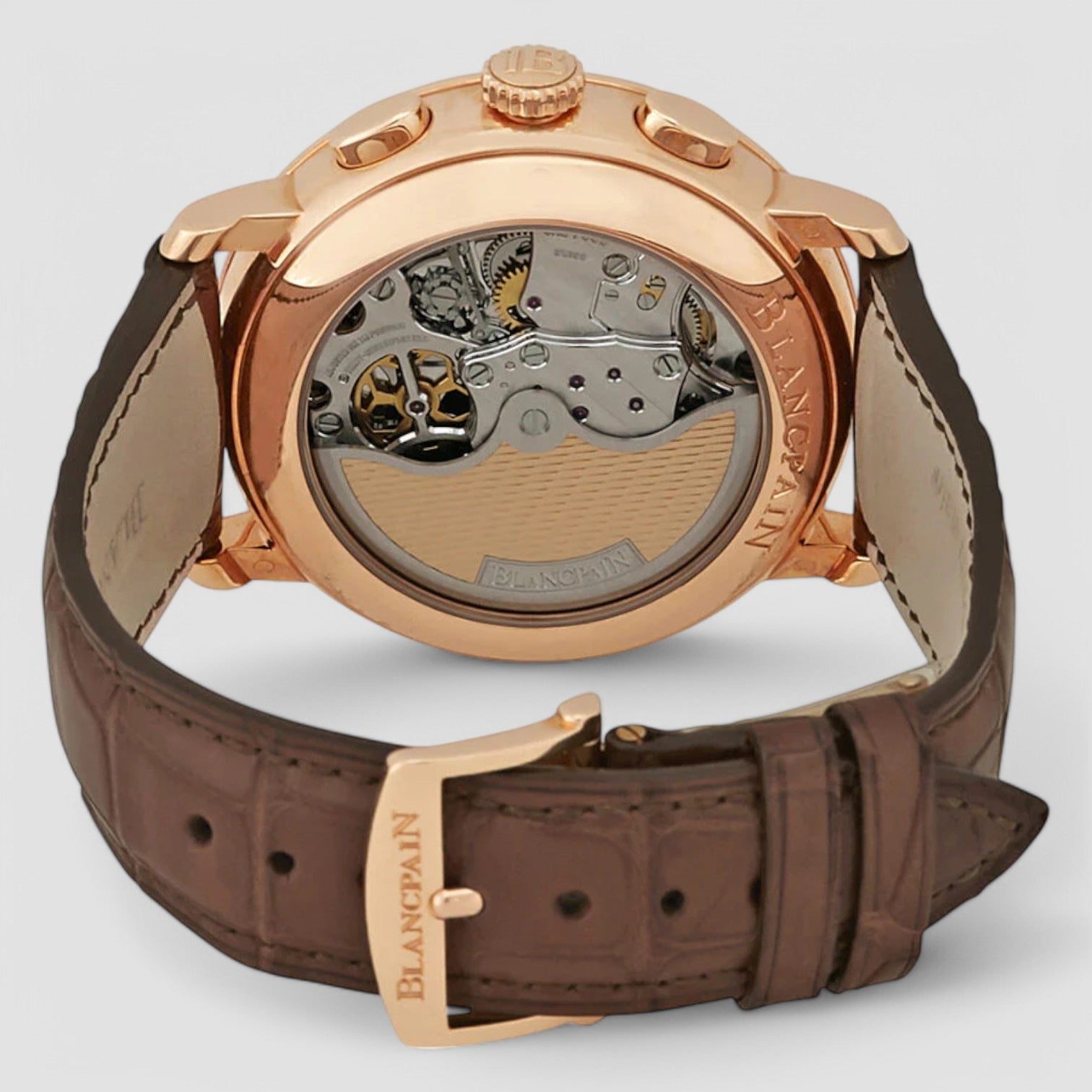 18kt Rose Gold Chronograph Flyback Pulsometre White Dial Brown Leather Men's Watch