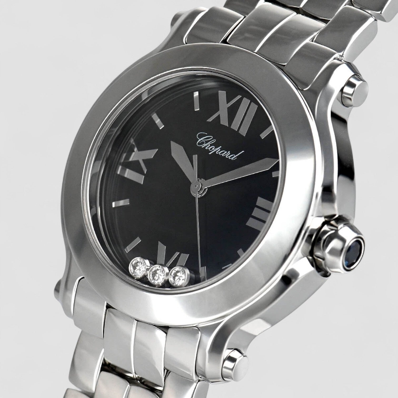 Happy Sport Black Dial with Three Floating Diamonds Ladies Watch