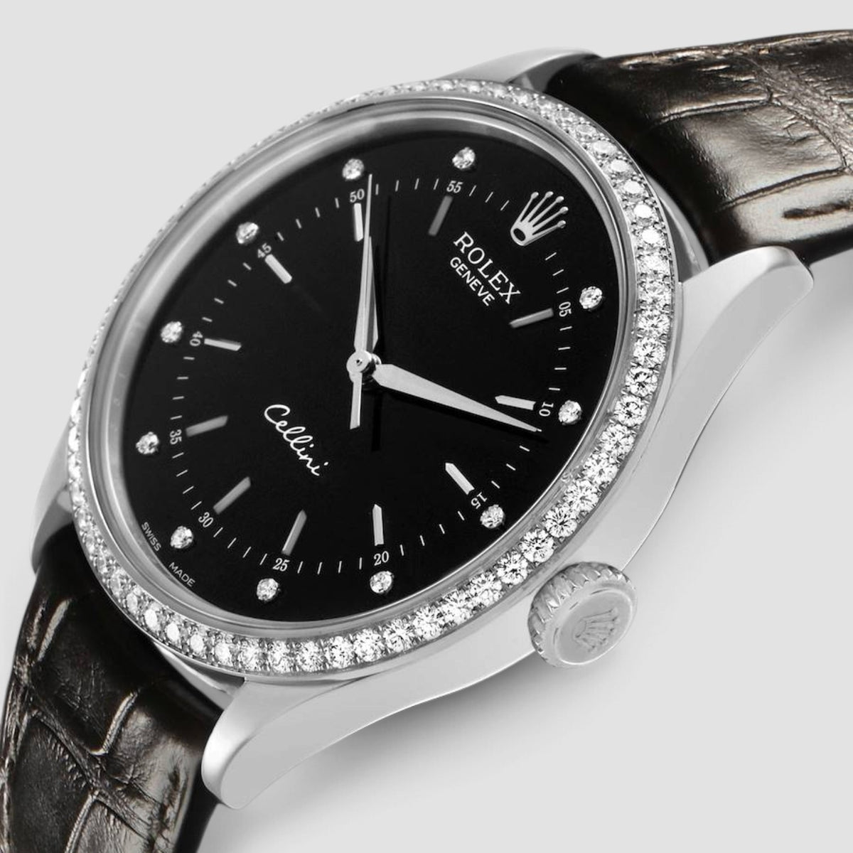 Cellini Time 39 White Gold Diamond Black Dial
