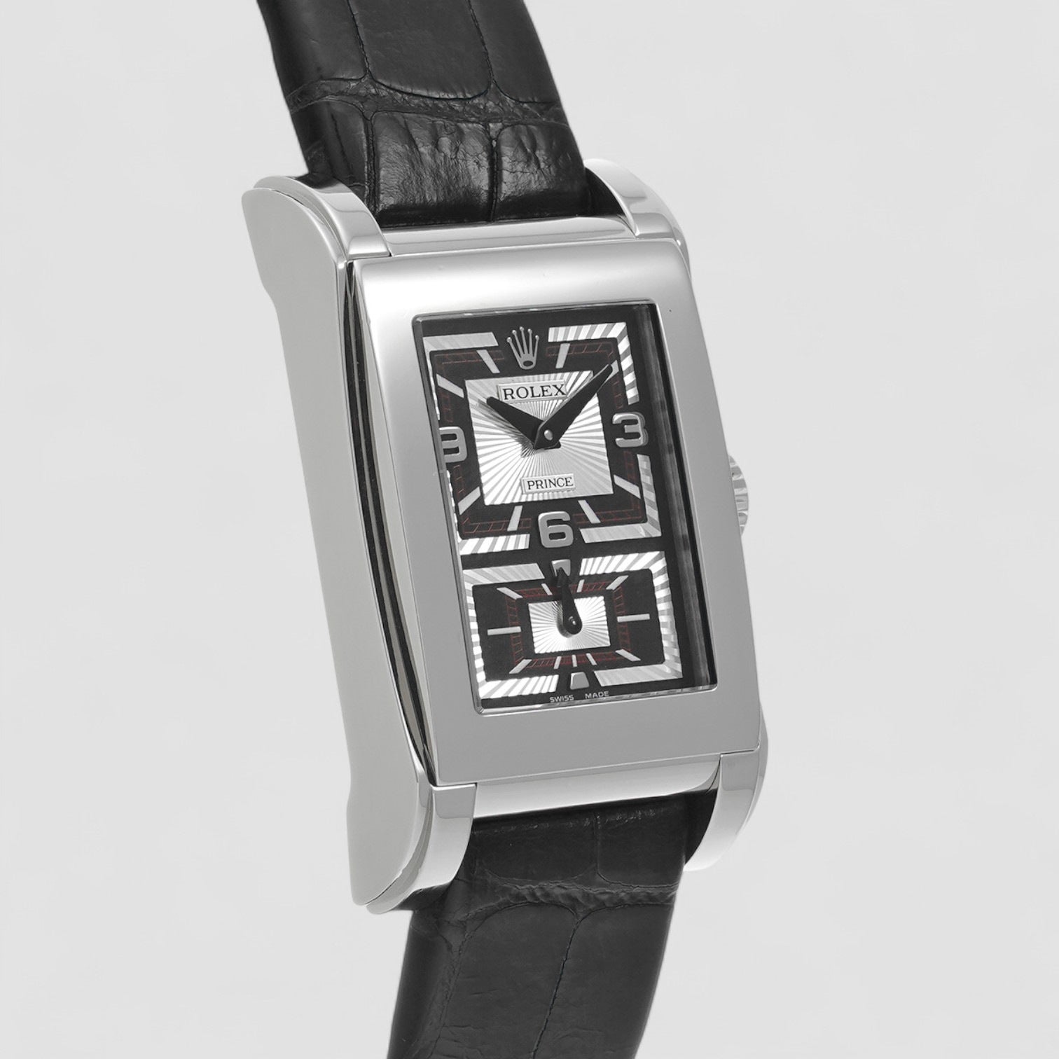 Cellini Prince Dual Time Black and Silver Dial 18K Gold Men's Watch