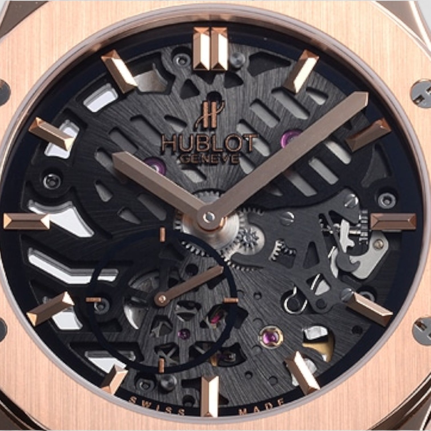 Classic Fusion 18kt Rose Gold Hand Wind Skeleton Dial Black Leather Men's Watch