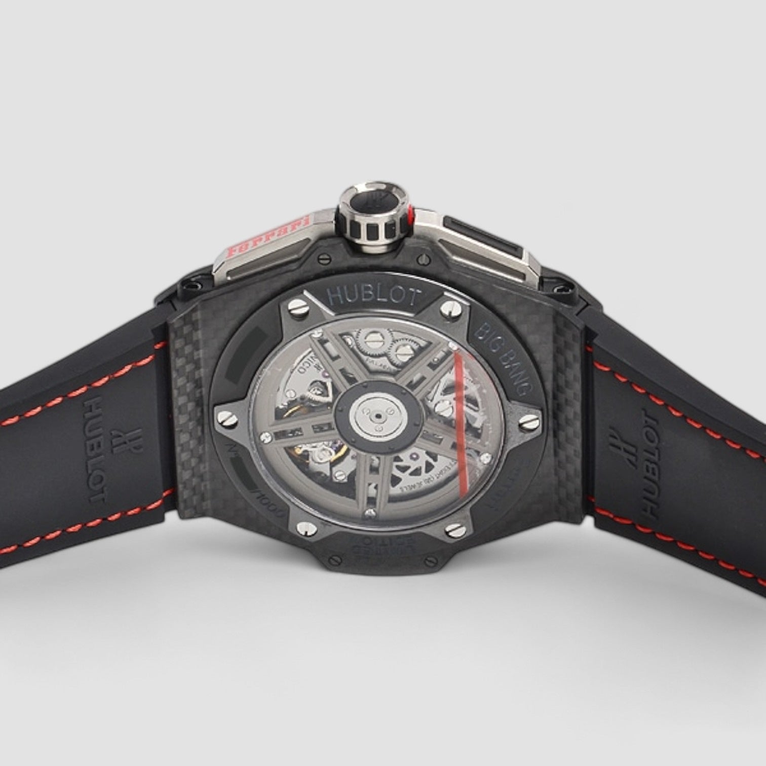 Big Bang Unico Ferrari Skeleton Pink Arabic Carbon Fiber Case Leather 45mm