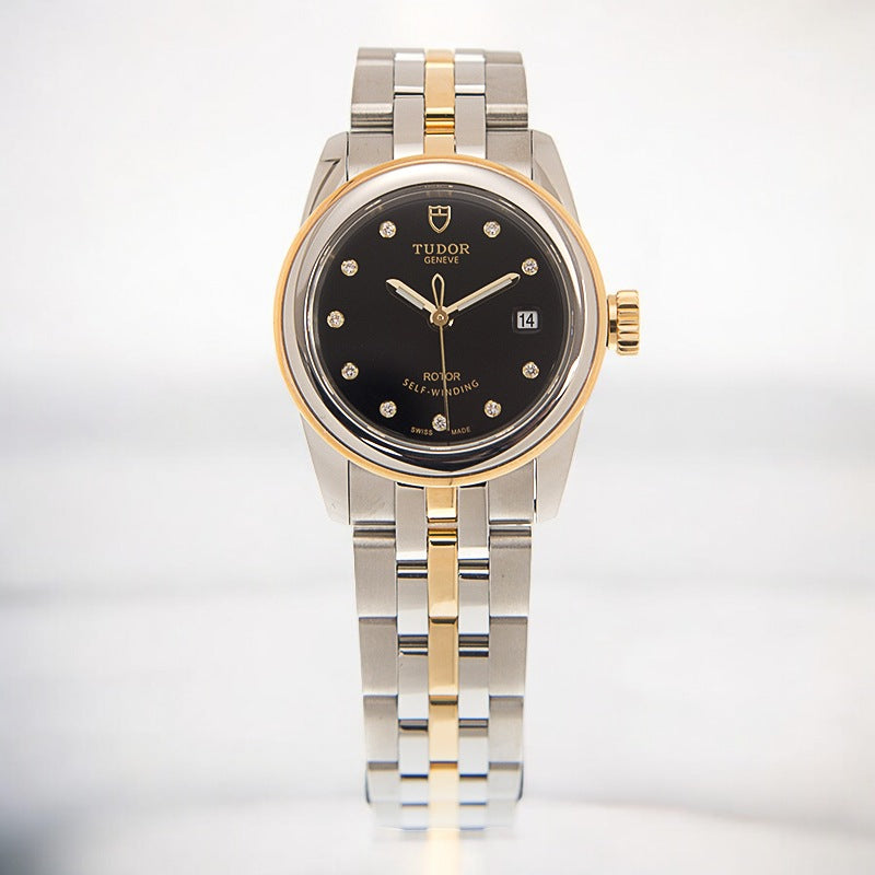 Glamour Date 26 Stainless Steel / Yellow Gold / Black-Diamond / Bracelet