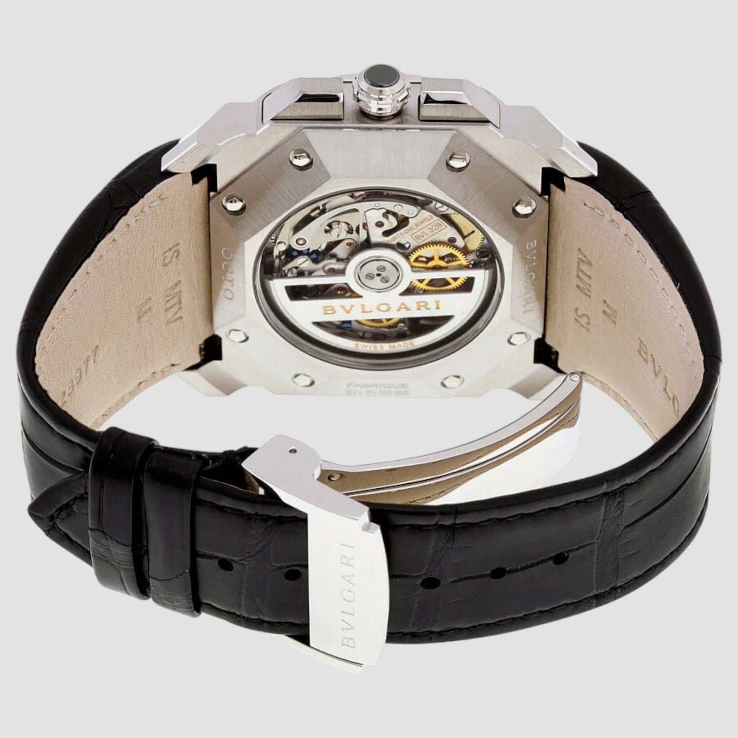 Octo Velocissimo Chronograph Black Lacquered Polished Dial Black Leather