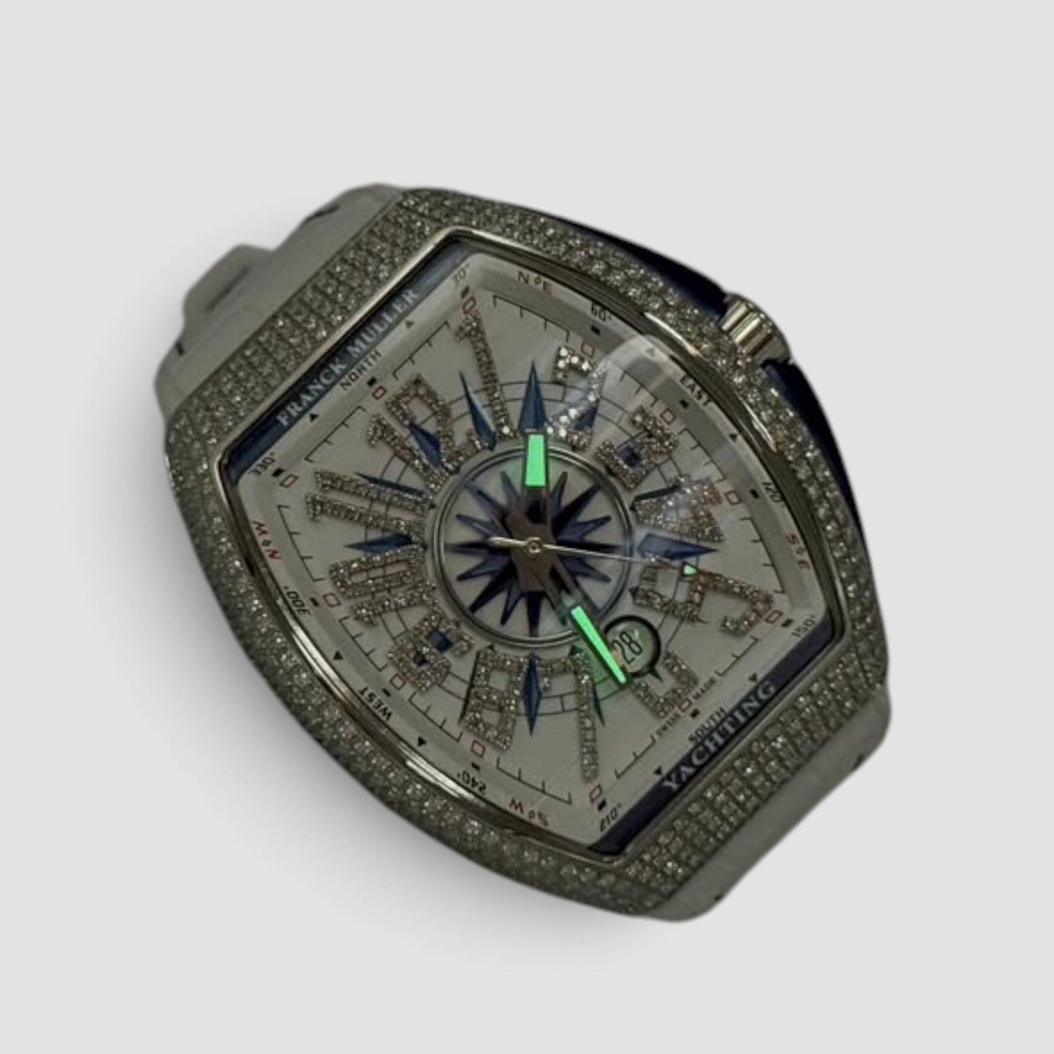 Vanguard Yachting 45mm White Dial Blue Accents Diamond-Set Bezel