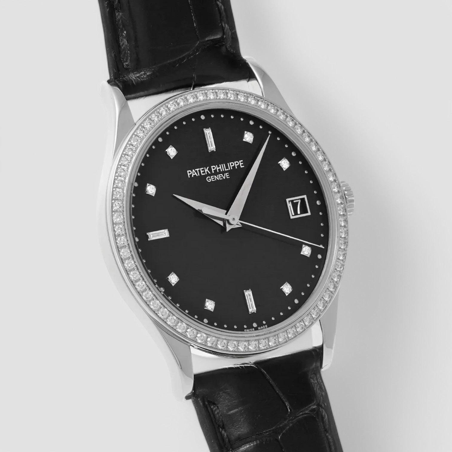 Calatrava 18K White Gold Black Dial / Diamond Bezel