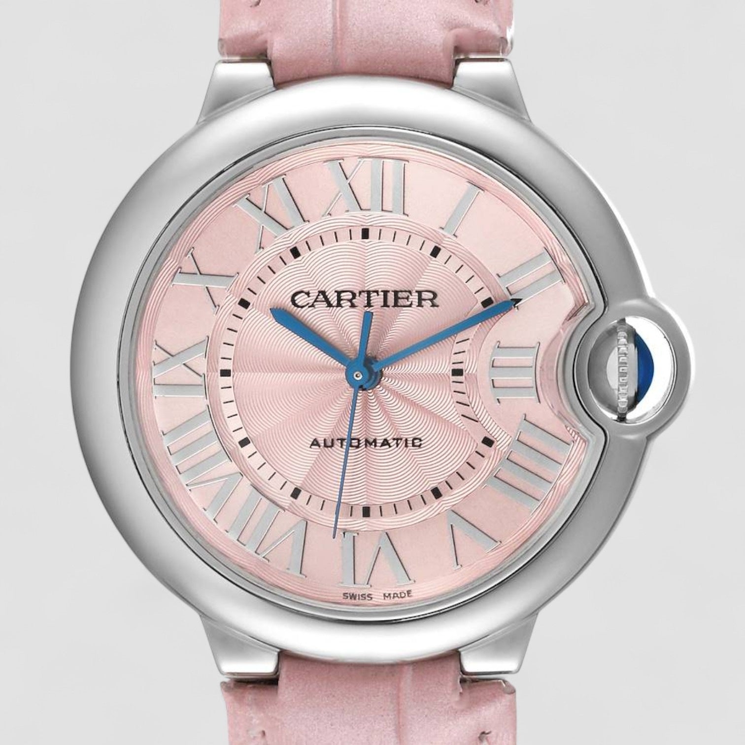 Ballon Bleu Pink Dial Leather Strap Steel Ladies Watch
