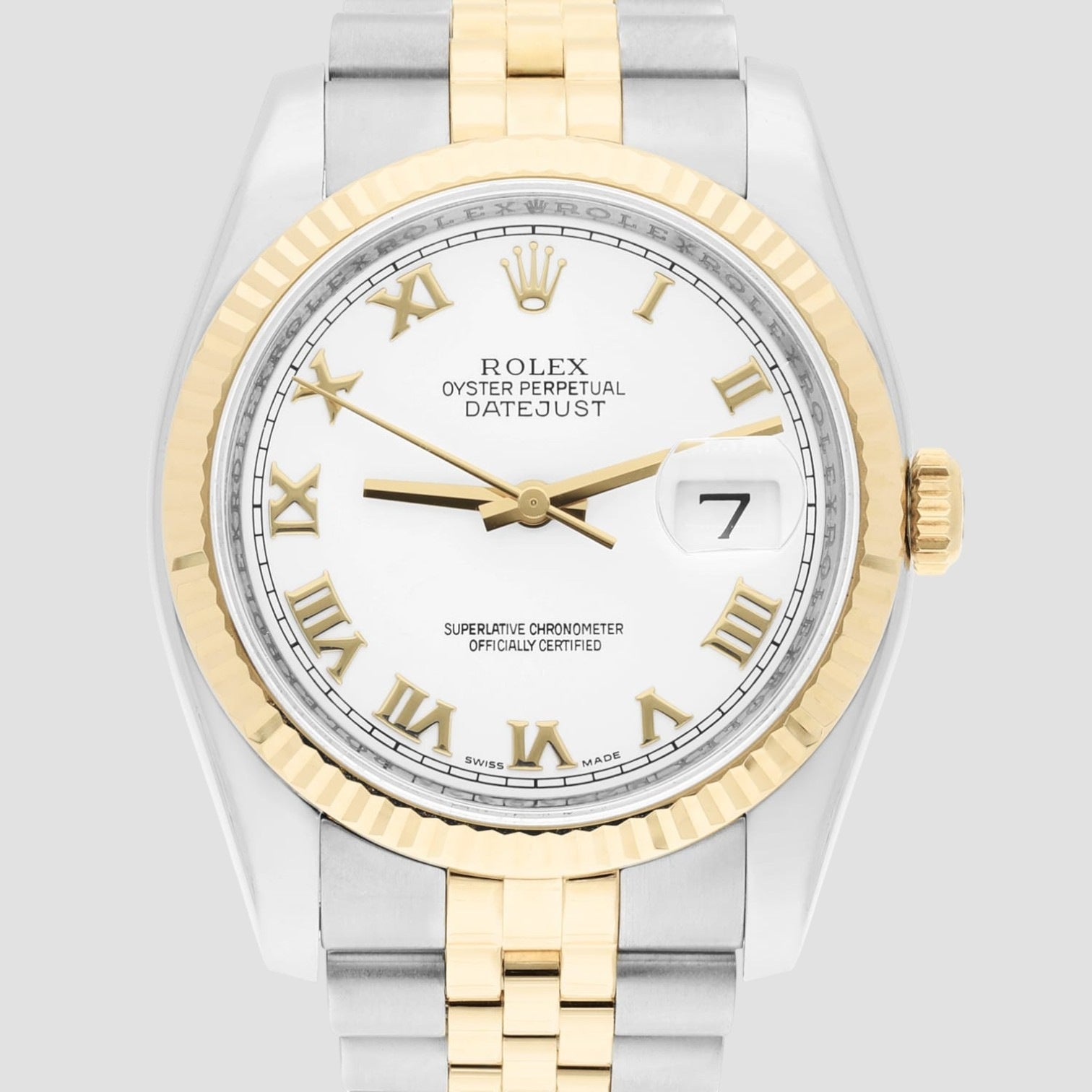 Datejust 36 Gold & Steel White Roman Dial Jubilee Watch