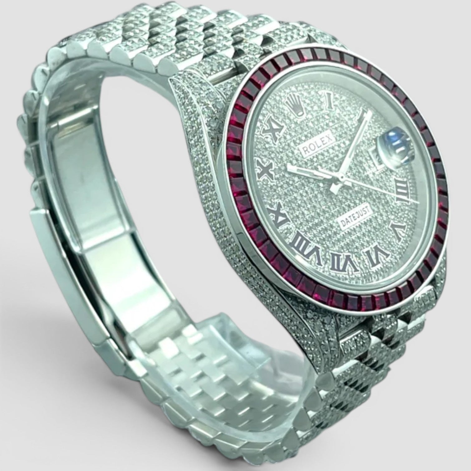 DATEJUST 41 FULL ICED OUT – RUBY BEZEL - RED ROMAN DIAL