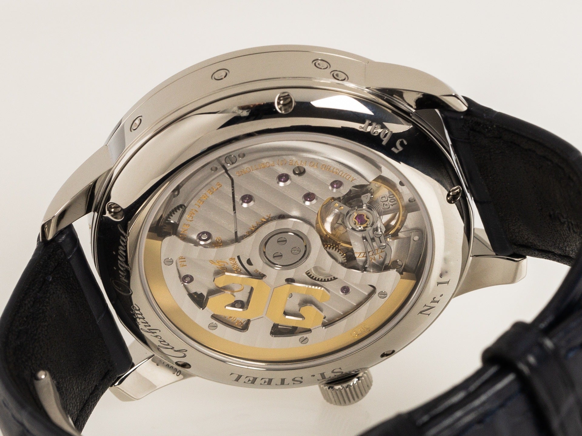 Senator Perpetual Calendar Stainless Steel / Blue / Alligator / Folding