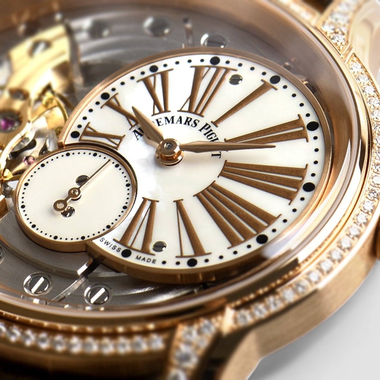 Millenary White Mother Of Pearl Dial Ladies 18 Carat Pink Gold Watch