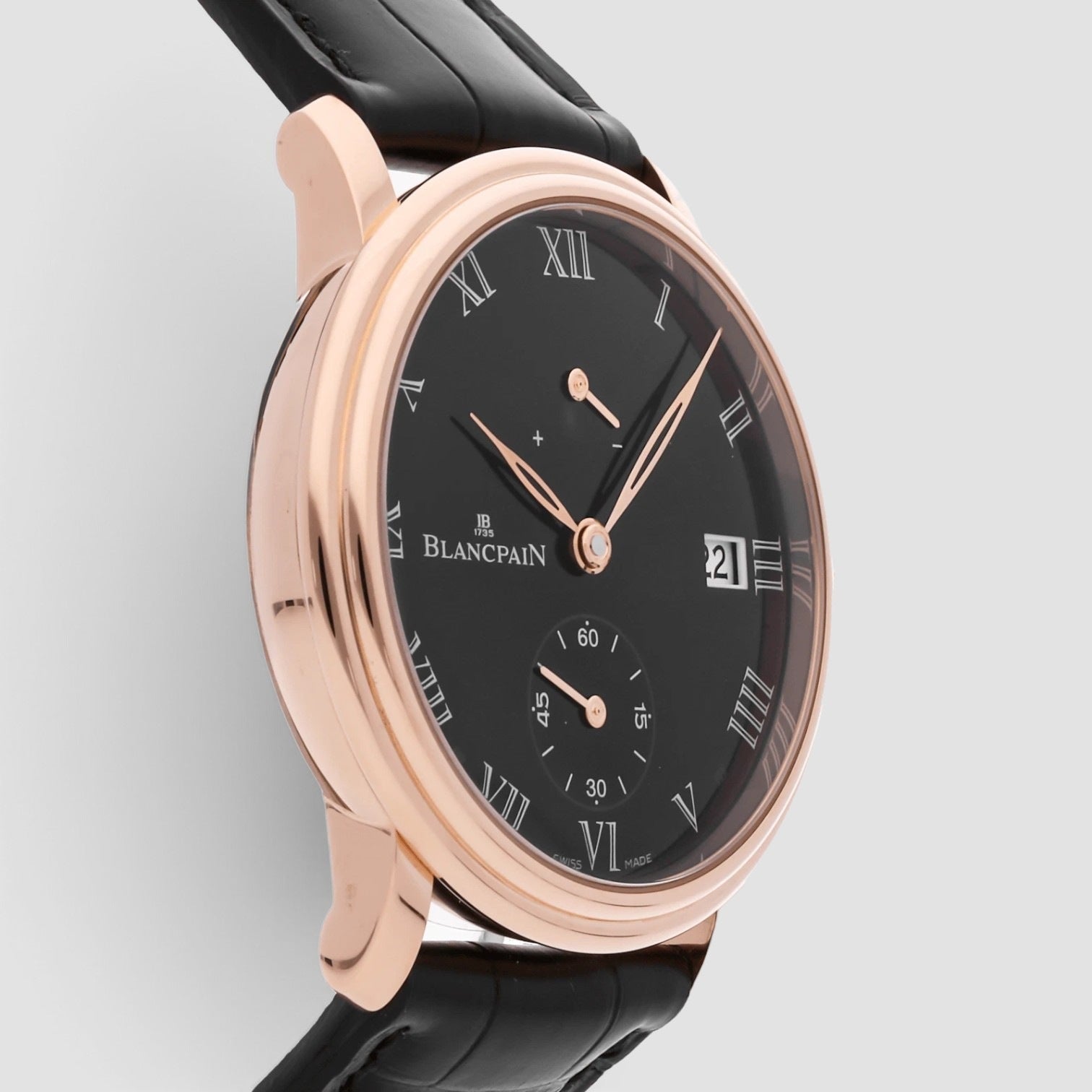 Villeret 8 Jours Manual 42mm Rose Gold Black Enamel Dial