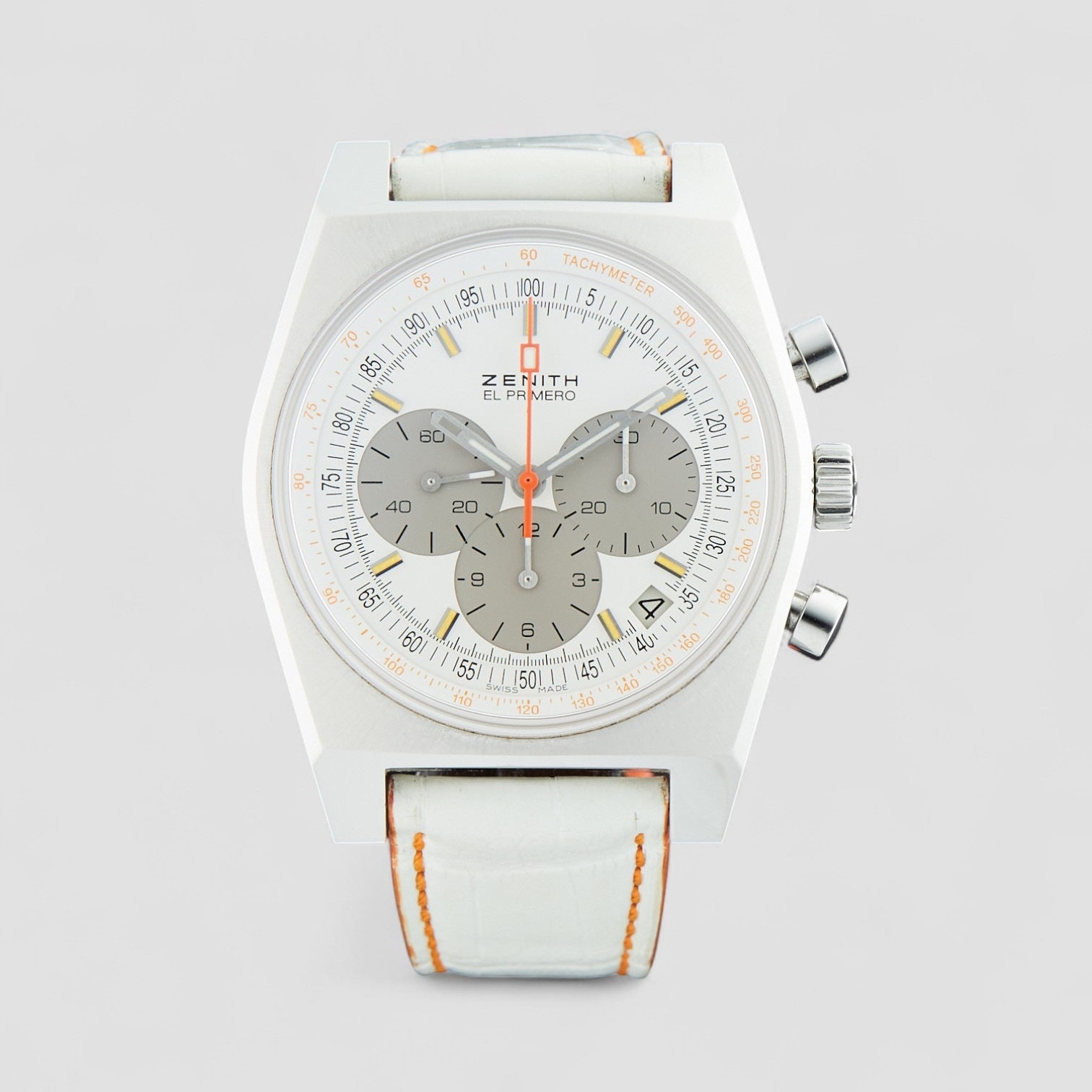アルゼンチン セット 1920-1972 Zenith Vintage 1969 White Dial White Leather Ladies Watch 03.1969