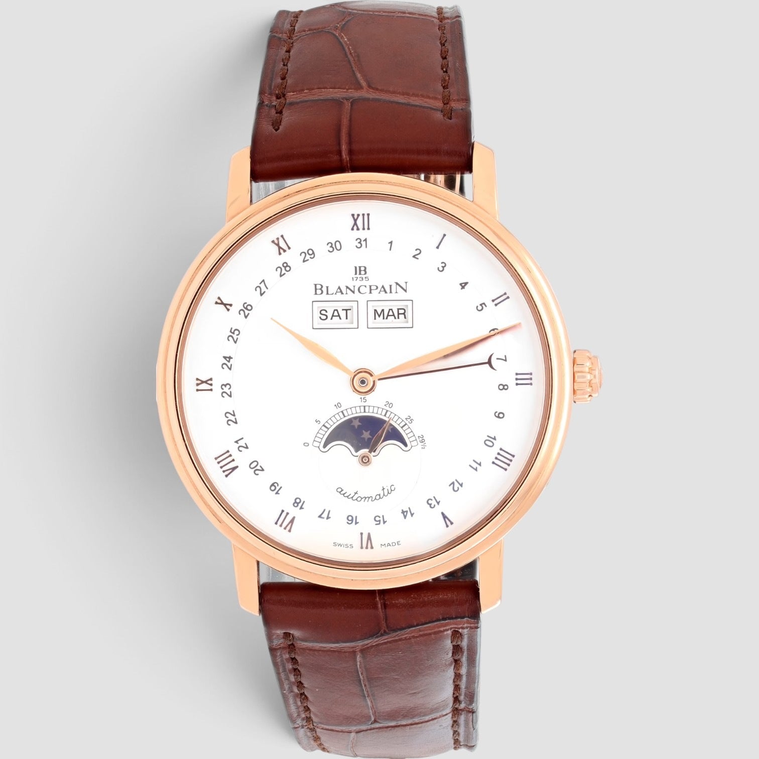 Villeret Quantième Complet 38mm Rose Gold Silver Dial