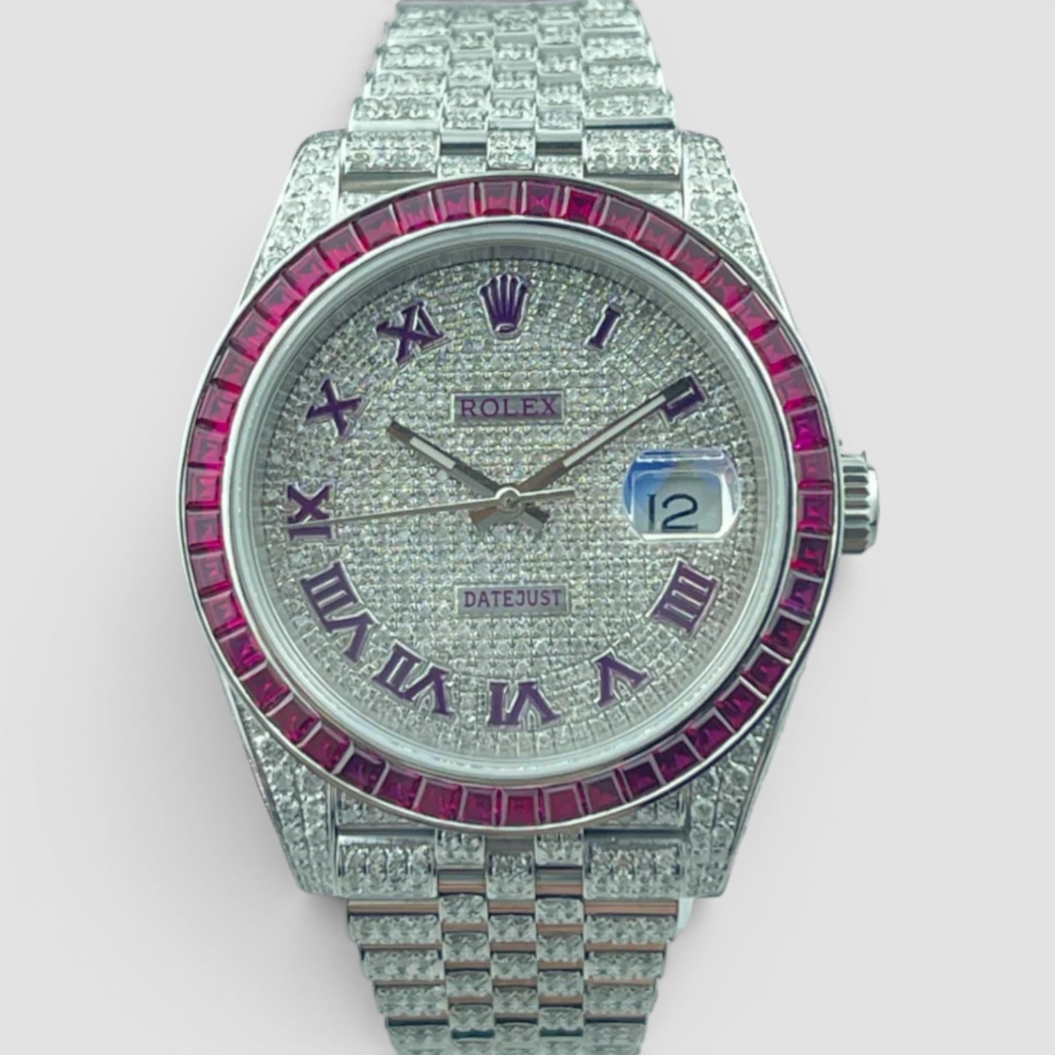 DATEJUST 41 FULL ICED OUT – RUBY BEZEL - RED ROMAN DIAL
