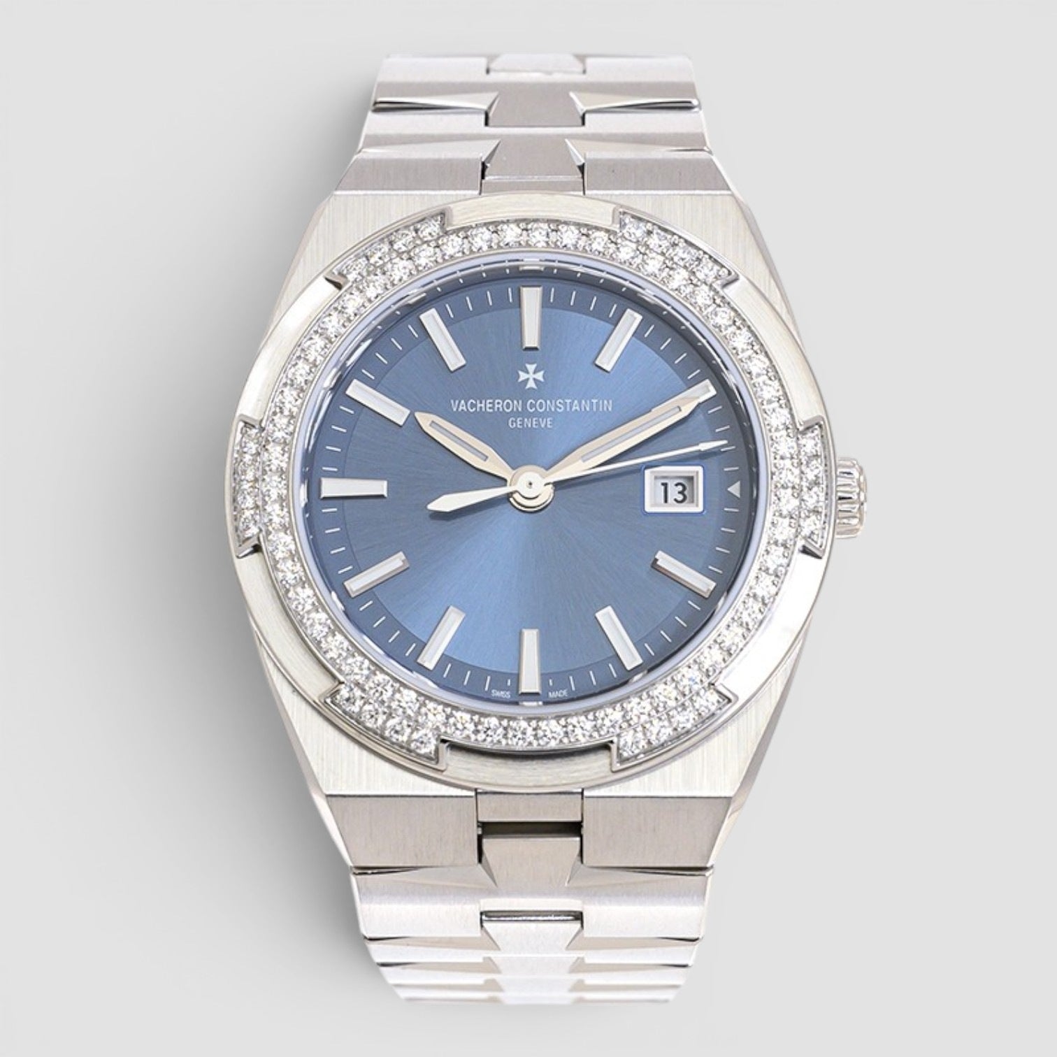 Overseas Quartz 33mm Steel Blue Dial Diamond Bezel