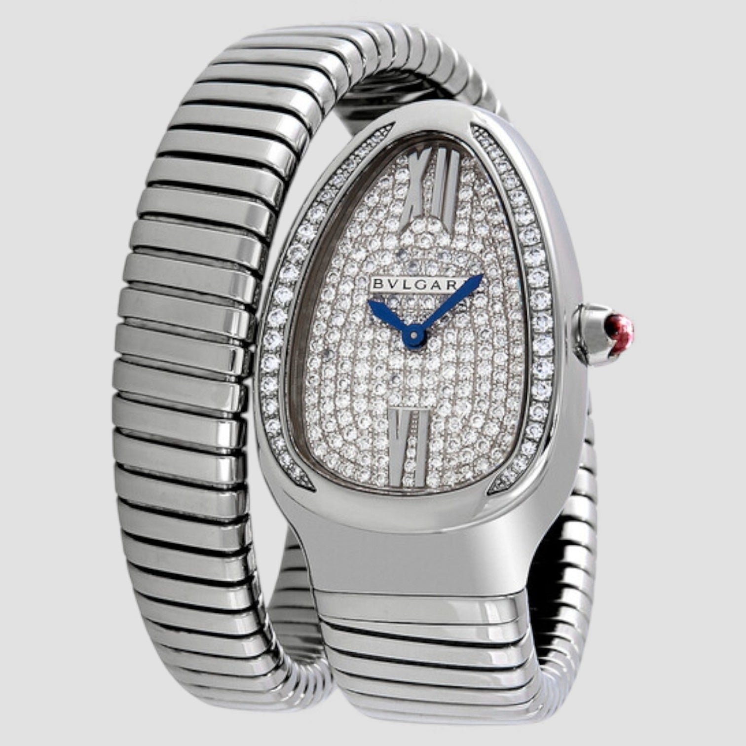 Serpenti Tubogas 18k White Gold Diamond Pave Dial Quartz Ladies Watch