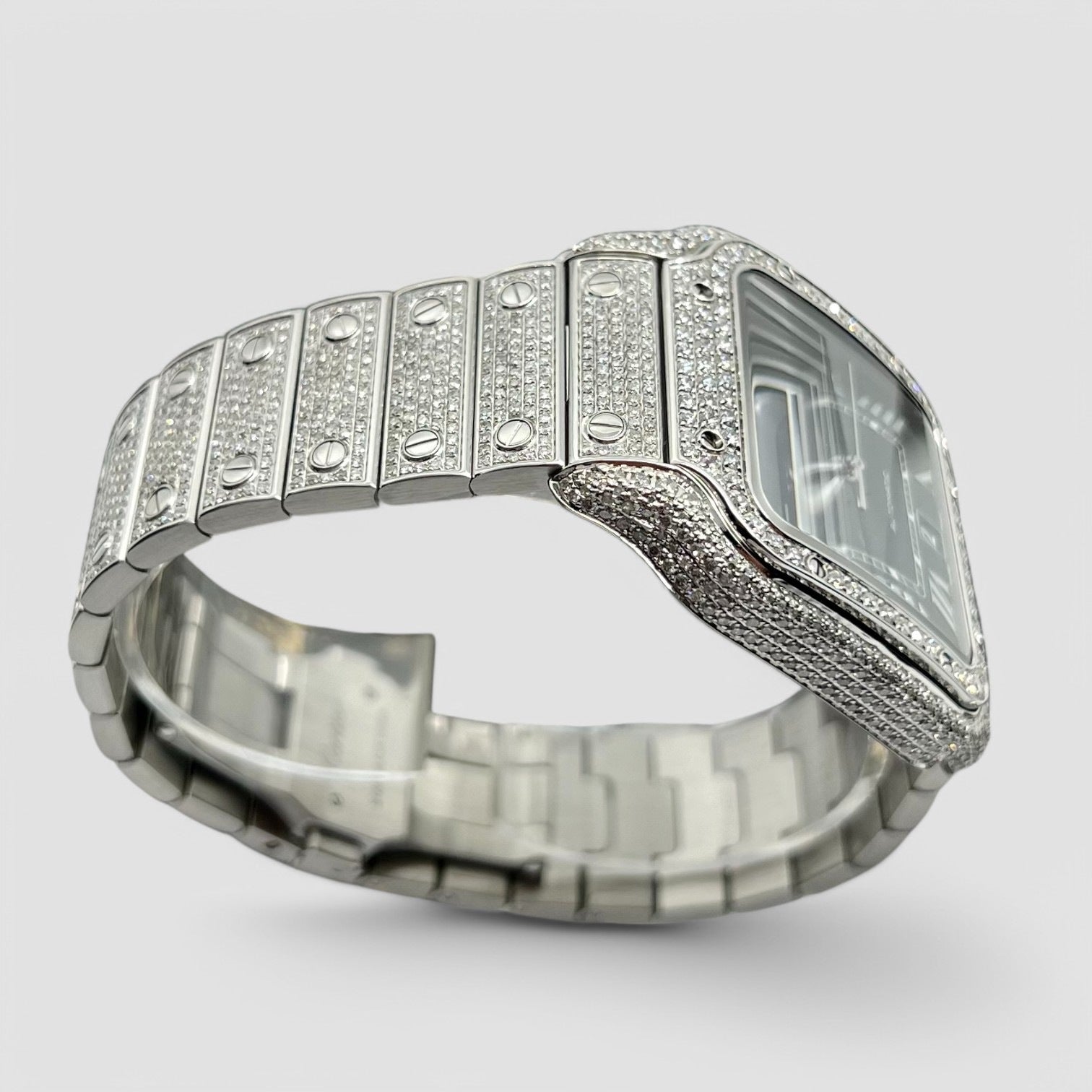 Santos De Cartier Iced Out Diamond – Roman Blue Dial