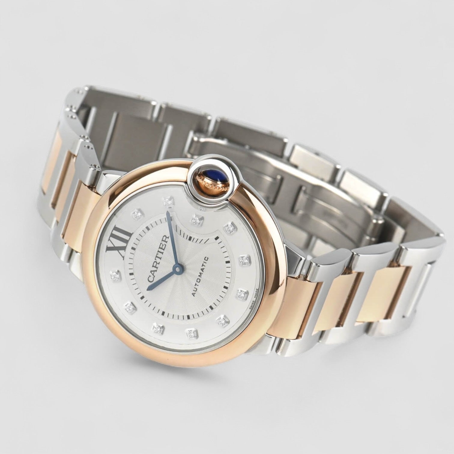 Ballon Bleu Automatic Diamond Dial Ladies Steel and 18kt Rose Gold Watch