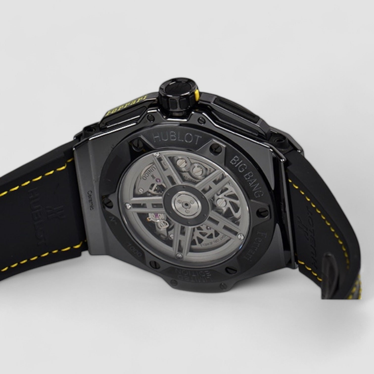 Big Bang Unico Ferrari Skeleton Yellow Arabic Carbon Fiber Bezel