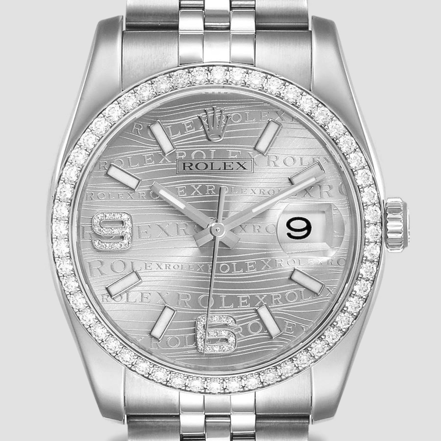 Datejust 36 Silver Wave Diamond Dial Mens Watch