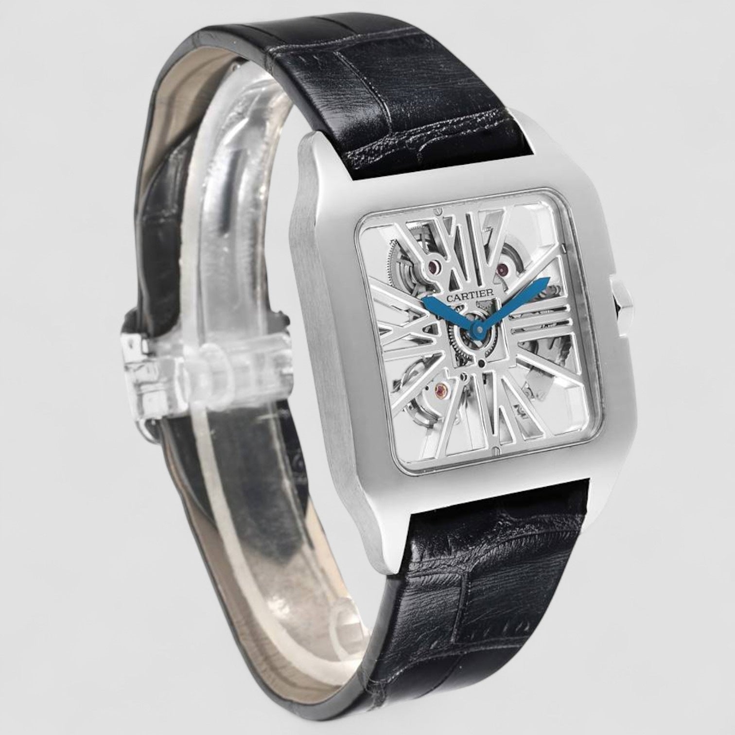 Santos Dumont Skeleton Dial White Gold Watch