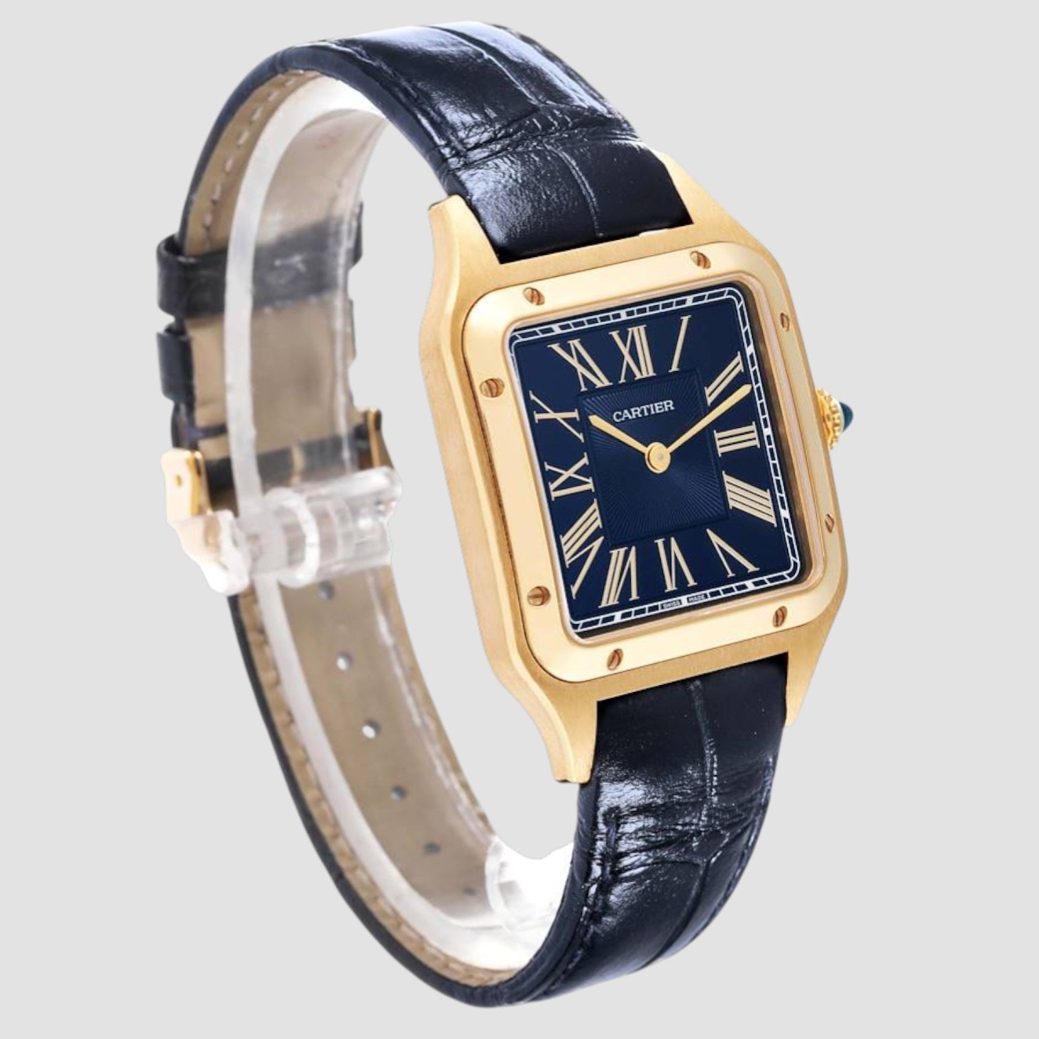 Santos Dumont Yellow Gold Blue Dial Mens Watch