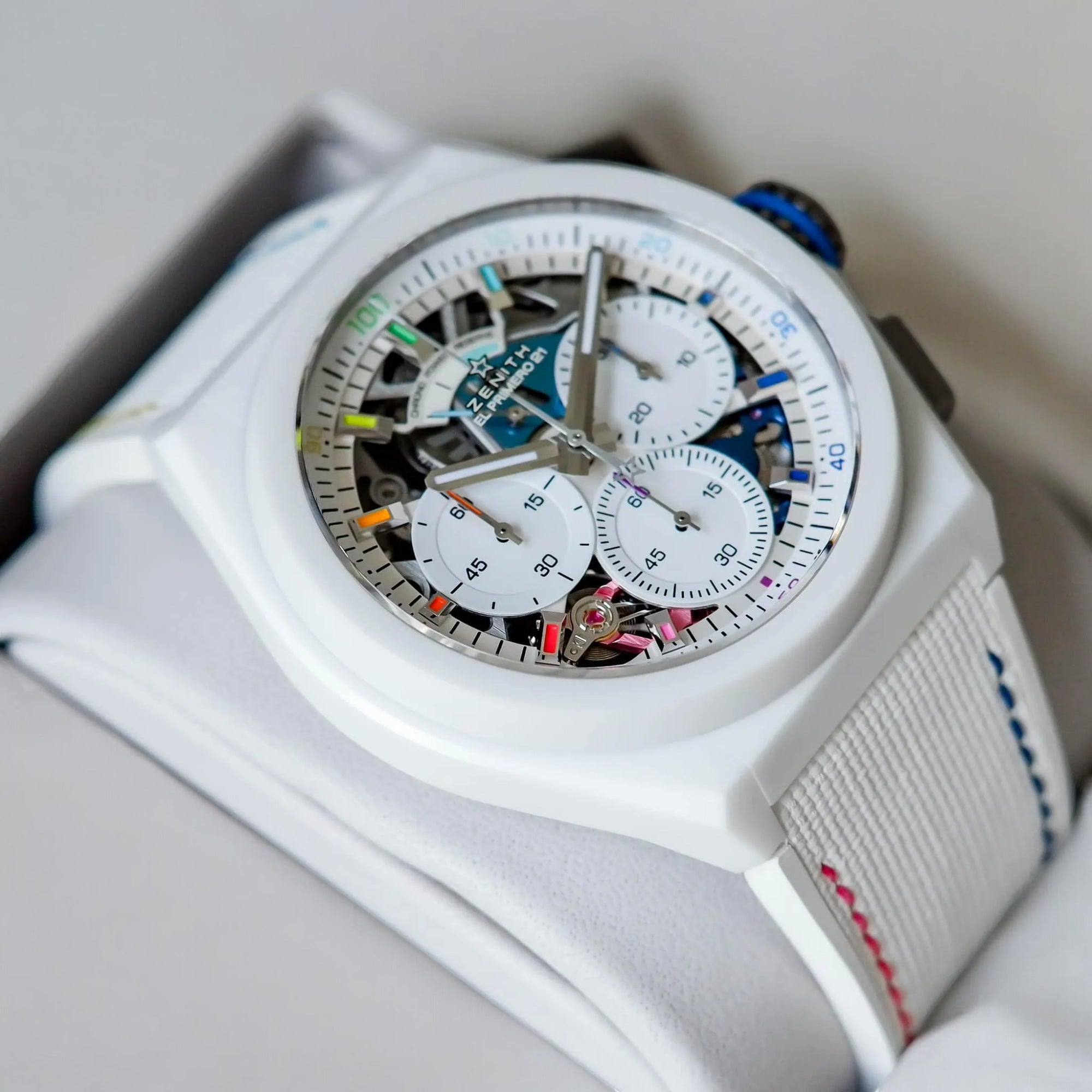 Defy 21 Chroma II Watch - 44 mm White Ceramic Case - White Openworked Dial - White Rubber