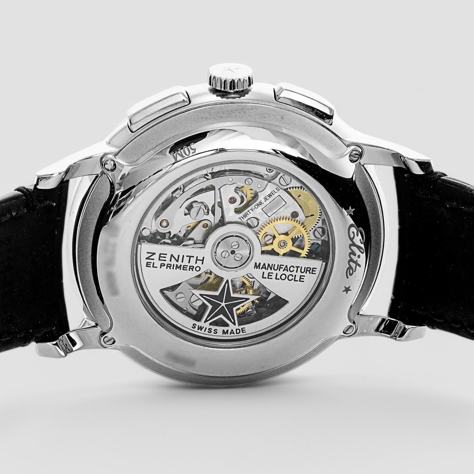 Elite Chronograph Classic Black Dial Black Leather Men's Watch