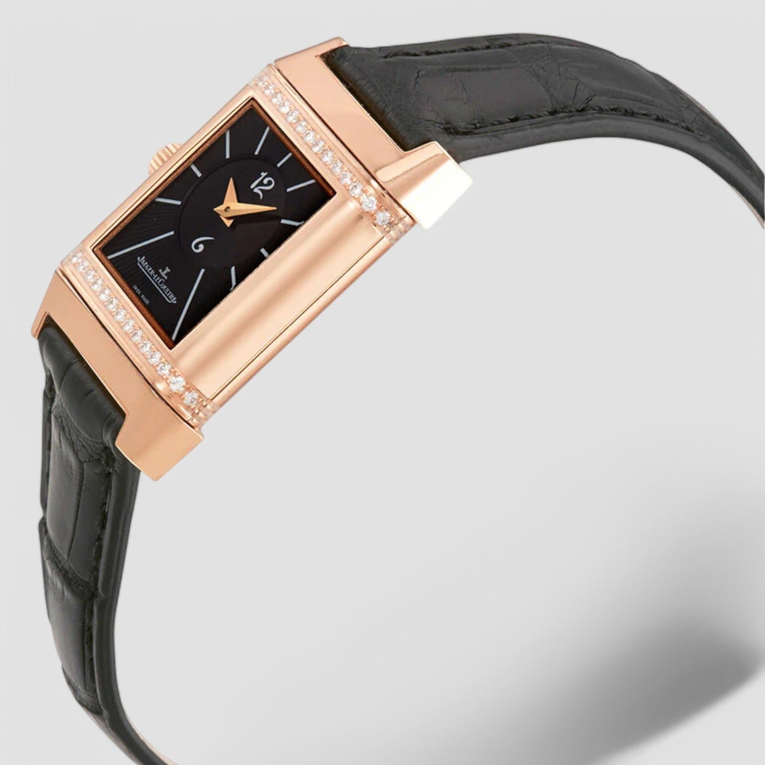 silver and black 18kt rose gold ladies watch