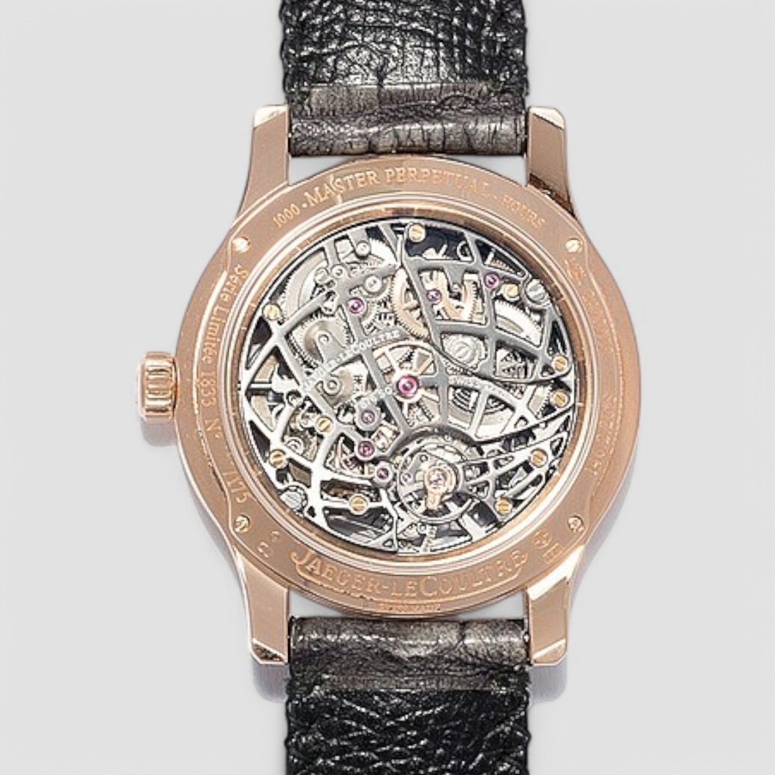 Master Control Eight Days Skeleton Dial 18kt Rose Gold Brown Leather Men's Watch
